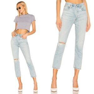 AGOLDE Riley High Rise Straight Crop Distressed Jeans Size 28 100% cotton